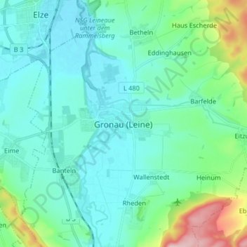 Mapa topográfico Gronau (Leine), altitud, relieve