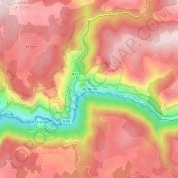 Mapa topográfico Les Douzes, altitud, relieve