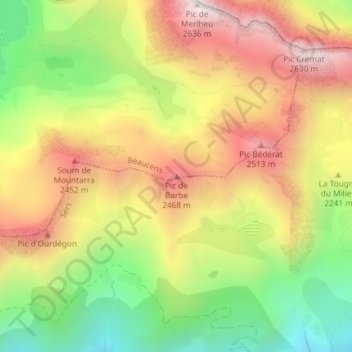 Mapa topográfico Pic de Barbe, altitud, relieve