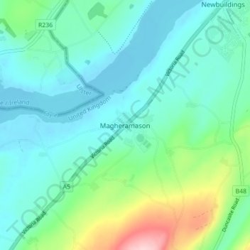Mapa topográfico Magheramason, altitud, relieve