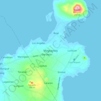 Mapa topográfico Magsaysay, altitud, relieve