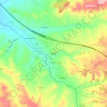 Mapa topográfico Pomar, altitud, relieve