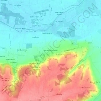 Mapa topográfico Les Carrois Maillards, altitud, relieve