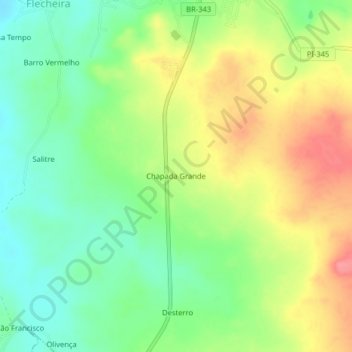 Mapa topográfico Chapada Grande, altitud, relieve