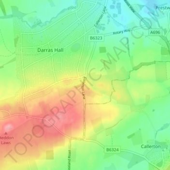 Mapa topográfico High Callerton, altitud, relieve