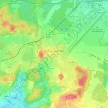 Mapa topográfico Oberpfaffenhofen, altitud, relieve
