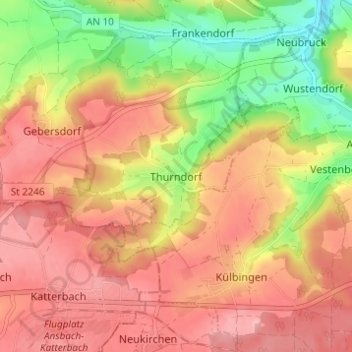 Mapa topográfico Thurndorf, altitud, relieve