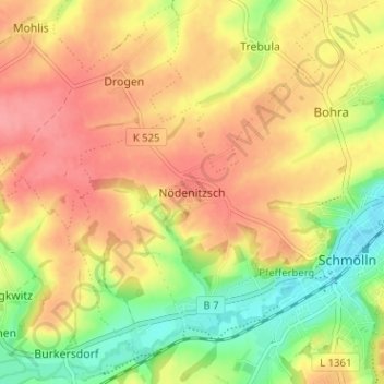 Mapa topográfico Nödenitzsch, altitud, relieve