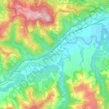 Mapa topográfico Ponte Nono, altitud, relieve