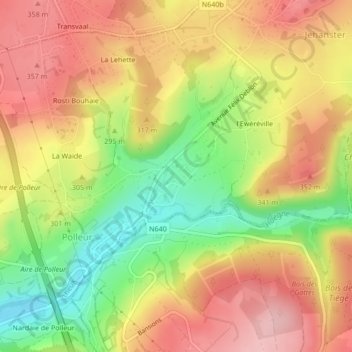 Mapa topográfico Pré Mathy, altitud, relieve