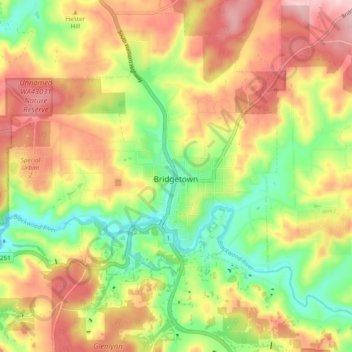 Mapa topográfico Bridgetown, altitud, relieve