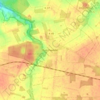 Mapa topográfico Ruschwedel, altitud, relieve