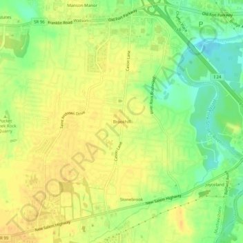 Mapa topográfico Brookhill, altitud, relieve