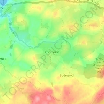 Mapa topográfico Rhosbeirio, altitud, relieve
