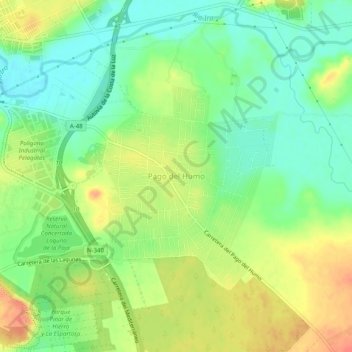 Mapa topográfico Pago del Humo, altitud, relieve