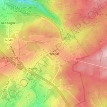 Mapa topográfico Hockai, altitud, relieve