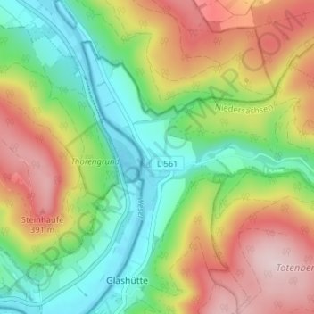 Mapa topográfico Bursfelde, altitud, relieve