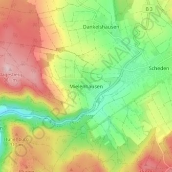 Mapa topográfico Mielenhausen, altitud, relieve