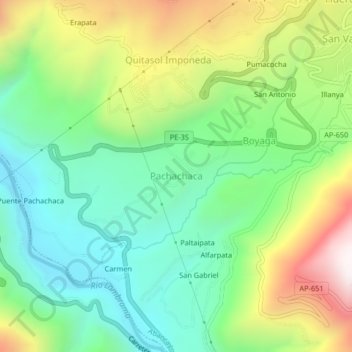 Mapa topográfico Pachachaca, altitud, relieve