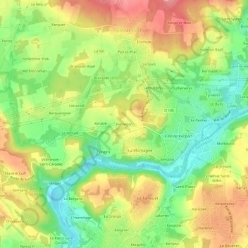 Mapa topográfico Kernégan, altitud, relieve