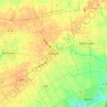 Mapa topográfico Hottorf, altitud, relieve