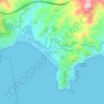 Mapa topográfico La Herradura, altitud, relieve