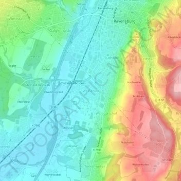 Mapa topográfico Weißenau, altitud, relieve
