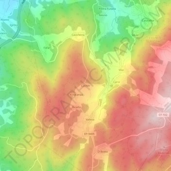 Mapa topográfico Cuchín, altitud, relieve