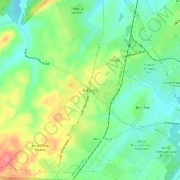 Mapa topográfico Old Glory, altitud, relieve
