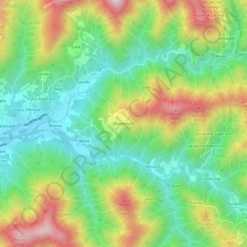 Mapa topográfico Montemoro, altitud, relieve