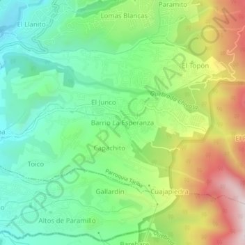 Mapa topográfico Barrio La Esperanza, altitud, relieve