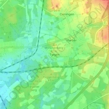 Mapa topográfico Tiegen, altitud, relieve