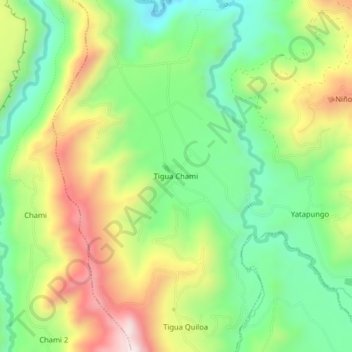 Mapa topográfico Tigua Chami, altitud, relieve