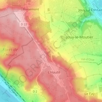 Mapa topográfico Écancourt, altitud, relieve