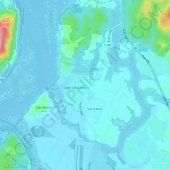 Mapa topográfico Cabo Blanco, altitud, relieve