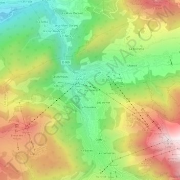 Mapa topográfico Les Tollets, altitud, relieve