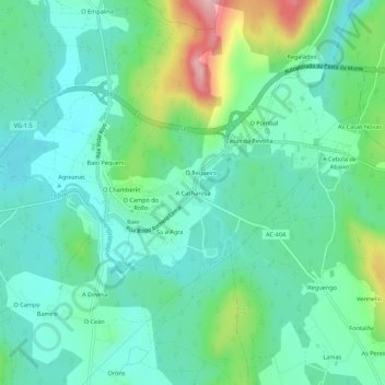 Mapa topográfico A Cacharosa, altitud, relieve