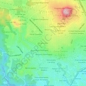 Mapa topográfico Veracruzana, altitud, relieve