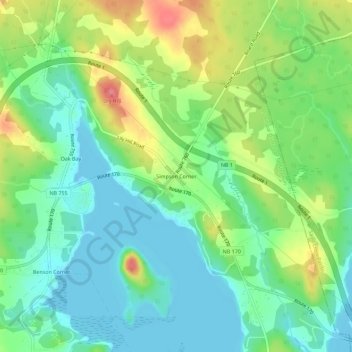Mapa topográfico Simpson Corner, altitud, relieve