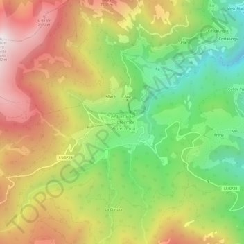 Mapa topográfico Antermoia, altitud, relieve