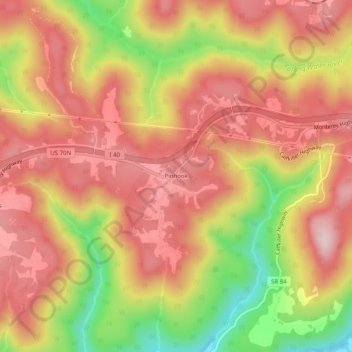 Mapa topográfico Pinhook, altitud, relieve