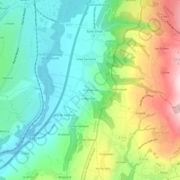 Mapa topográfico Chambéraz, altitud, relieve