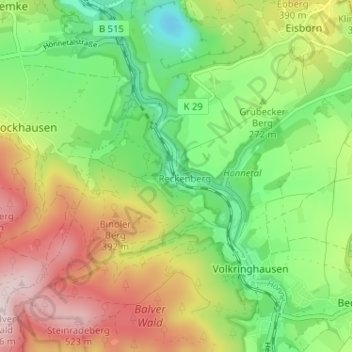 Mapa topográfico Binolen, altitud, relieve