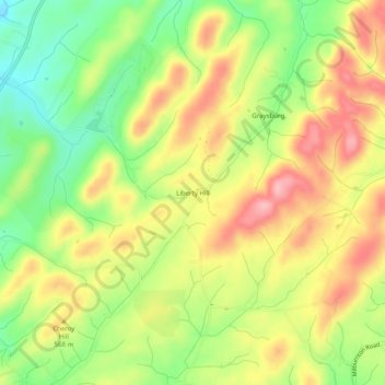 Mapa topográfico Liberty Hill, altitud, relieve