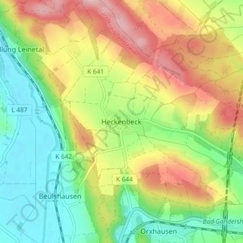 Mapa topográfico Heckenbeck, altitud, relieve