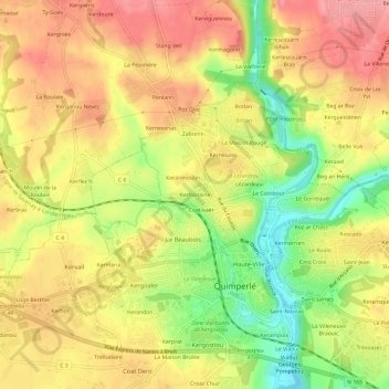 Mapa topográfico Kerfontaine, altitud, relieve