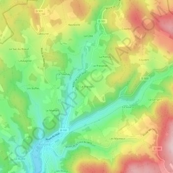 Mapa topográfico Le Fraisse, altitud, relieve