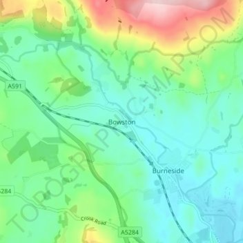 Mapa topográfico Bowston, altitud, relieve