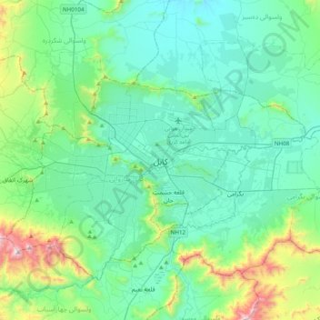 Mapa topográfico Kabul, altitud, relieve