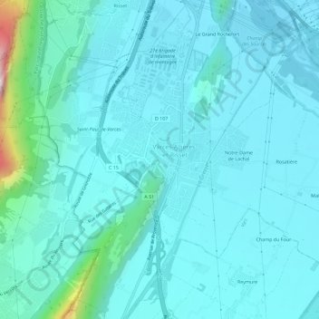 Mapa topográfico Varces, altitud, relieve